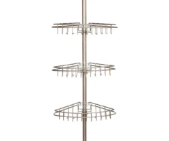 Satin Nickel 3-Basket Pole Shower Caddy