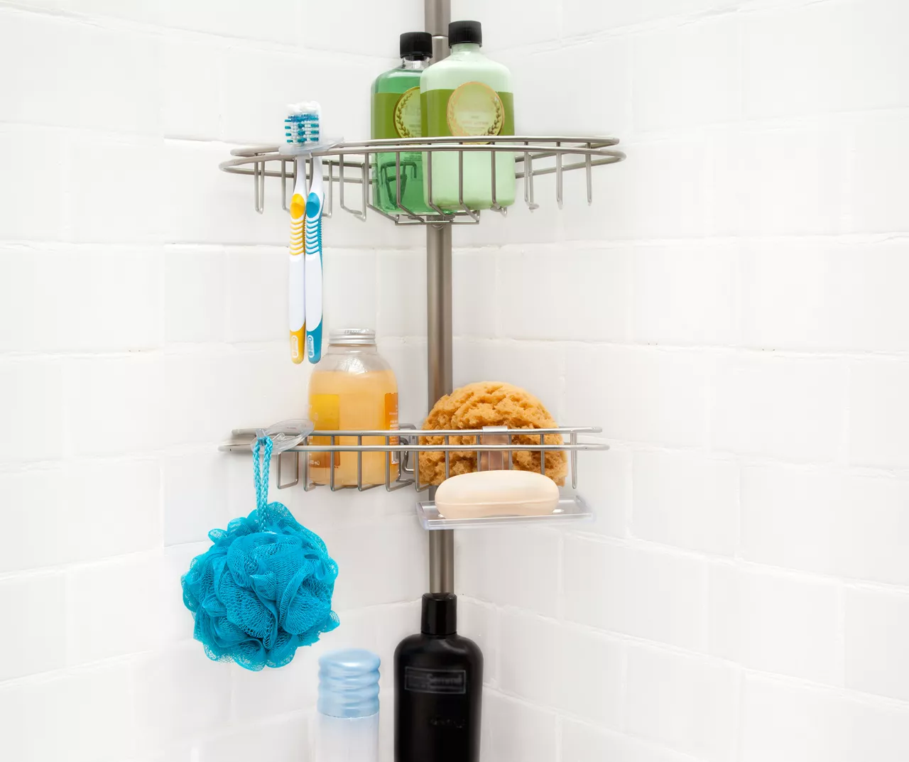 Satin Nickel 3-Basket Pole Shower Caddy 4 Satin Nickel 3-Basket Pole Shower Caddy - Image 2