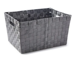 Large Gray Woven Strap Storage Bin
