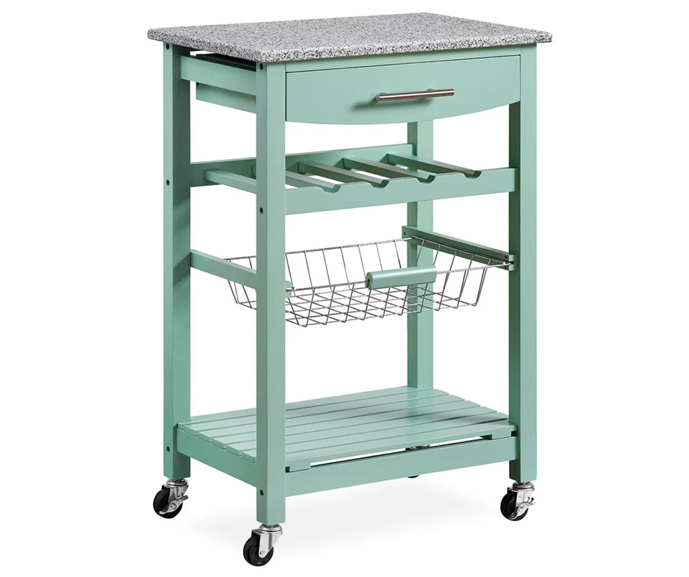 Smith Granite Top Kitchen Cart With Storage Basket 4 Smith Granite Top Kitchen Cart With Storage Basket - Image 2