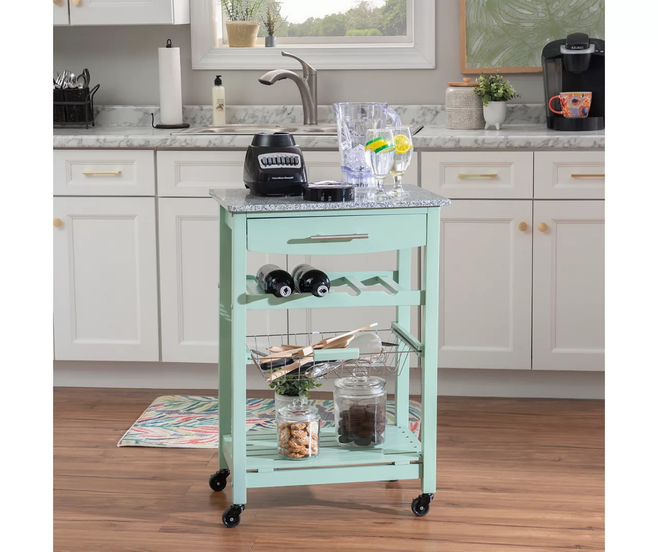Smith Granite Top Kitchen Cart With Storage Basket 17 Smith Granite Top Kitchen Cart With Storage Basket - Image 15