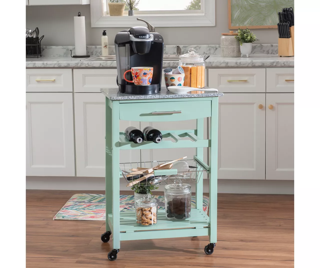 Smith Granite Top Kitchen Cart With Storage Basket 19 Smith Granite Top Kitchen Cart With Storage Basket - Image 17