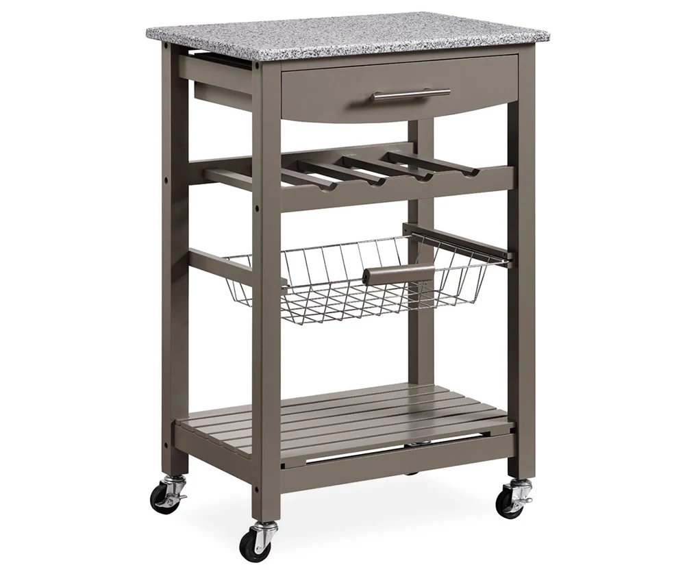 Smith Granite Top Kitchen Cart With Storage Basket 5 Smith Granite Top Kitchen Cart With Storage Basket - Image 3