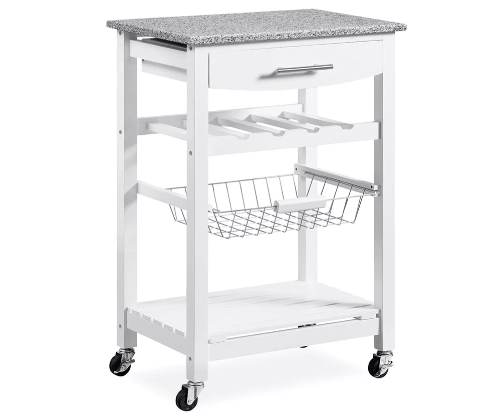 Smith Granite Top Kitchen Cart With Storage Basket 3 Smith Granite Top Kitchen Cart With Storage Basket