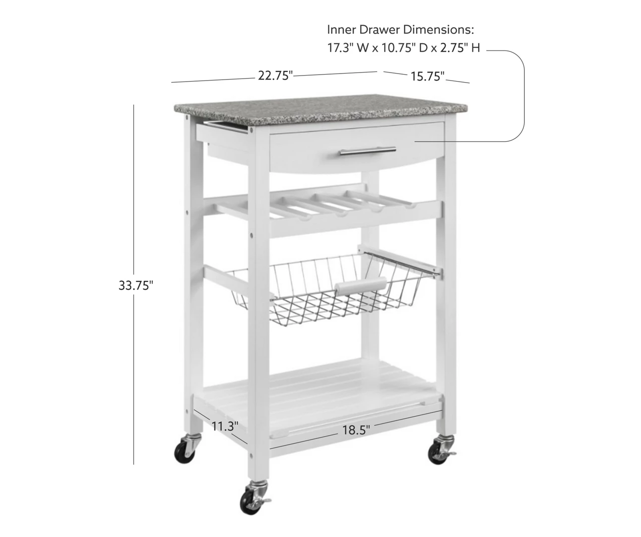 Smith Granite Top Kitchen Cart With Storage Basket 15 Smith Granite Top Kitchen Cart With Storage Basket - Image 13