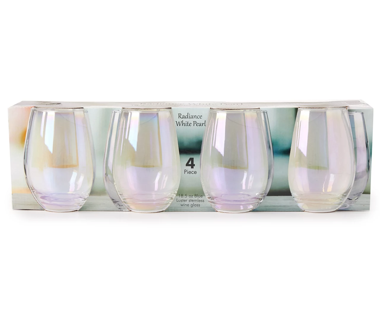 Radiance White Pearl 4-Piece Blue Luster Stemless Wine Glass Set 3 Radiance White Pearl 4-Piece Blue Luster Stemless Wine Glass Set