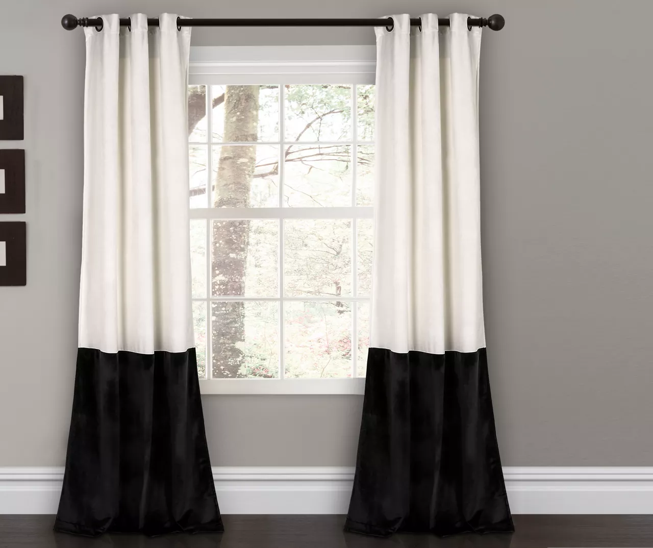 Prima Velvet Color Block White & Black Room-Darkening Grommet Curtain Panel Pair, (84") 3 Prima Velvet Color Block White & Black Room-Darkening Grommet Curtain Panel Pair, (84")