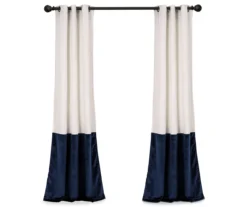 Prima Velvet Color Block White & Navy Room-Darkening Grommet Curtain Panel Pair, (84") -Cheap Home Store 810468152 6