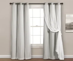 Lush Light Gray Blackout Grommet Curtain Panel Pair With Sheer Overlay, (95")
