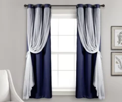Lush Navy Blackout Grommet Curtain Panel Pair With Sheer Overlay, (63") -Cheap Home Store 810468195 2