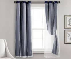 Lush Navy Blackout Grommet Curtain Panel Pair With Sheer Overlay, (63") -Cheap Home Store 810468195 3