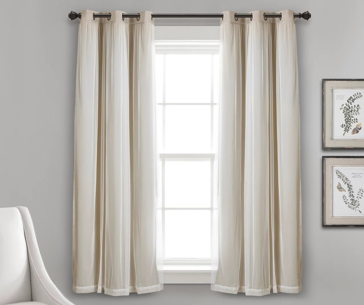 Lush Wheat Blackout Grommet Curtain Panel Pair With Sheer Overlay, (63") 4 Lush Wheat Blackout Grommet Curtain Panel Pair With Sheer Overlay, (63") - Image 2