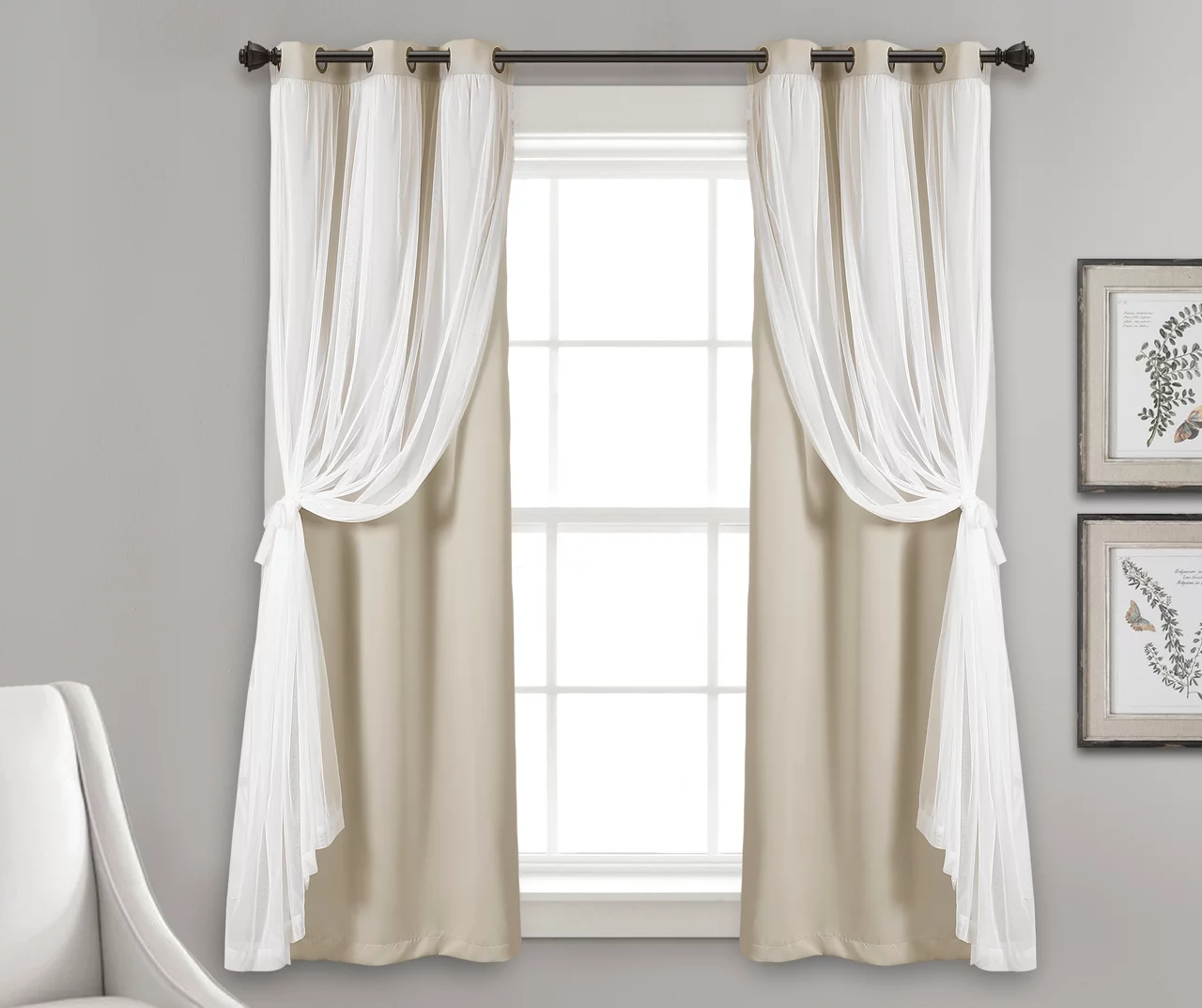 Lush Wheat Blackout Grommet Curtain Panel Pair With Sheer Overlay, (63") 5 Lush Wheat Blackout Grommet Curtain Panel Pair With Sheer Overlay, (63") - Image 3