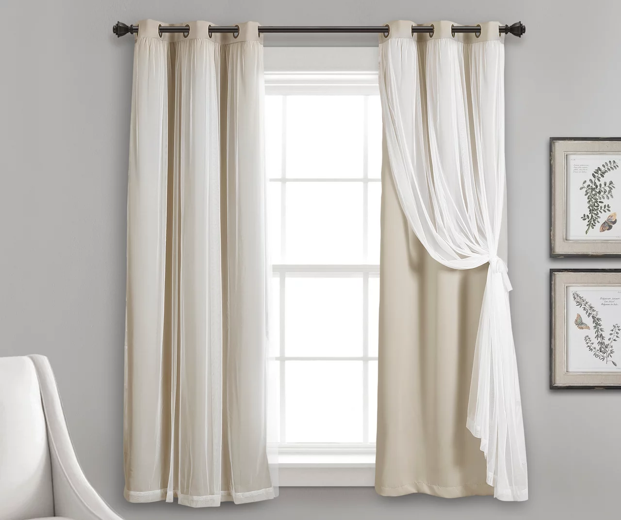 Lush Wheat Blackout Grommet Curtain Panel Pair With Sheer Overlay, (63") 3 Lush Wheat Blackout Grommet Curtain Panel Pair With Sheer Overlay, (63")