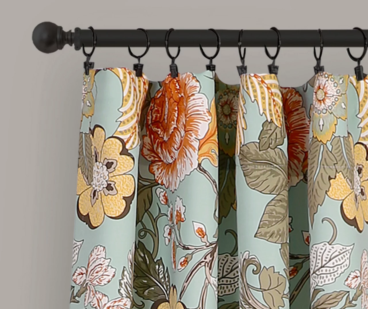 Sydney Blue & Green Floral Room-Darkening Rod Pocket Curtain Panel Pair, (84") 4 Sydney Blue & Green Floral Room-Darkening Rod Pocket Curtain Panel Pair, (84") - Image 2