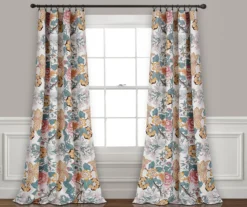 Sydney Blue & Yellow Floral Room-Darkening Rod Pocket Curtain Panel Pair, (84")
