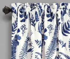Devonia Allover White & Navy Floral Room-Darkening Rod Pocket Curtain Panel Pair, (84") -Cheap Home Store 810468320 1