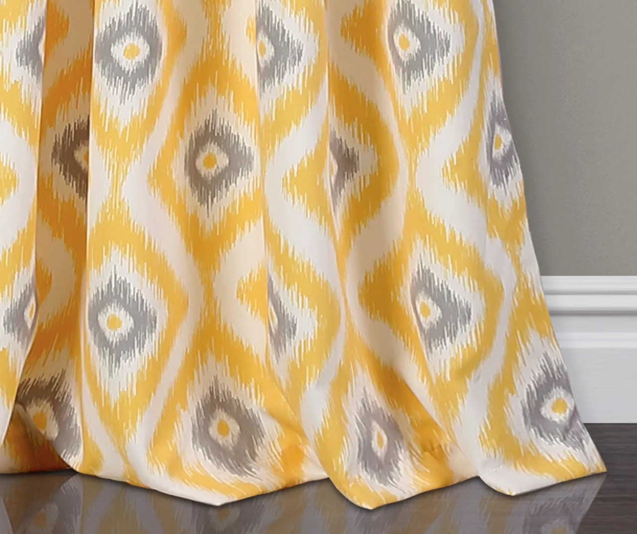 Diamond Ikat Yellow & Gray Room-Darkening Grommet Curtain Panel Pair, (84") 6 Diamond Ikat Yellow & Gray Room-Darkening Grommet Curtain Panel Pair, (84") - Image 4