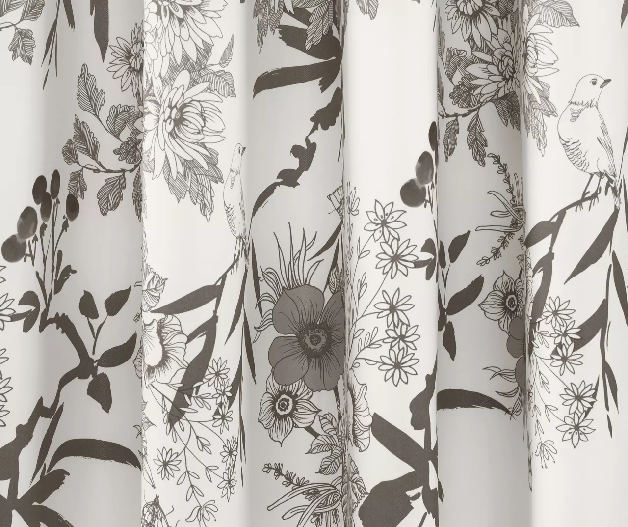 Botanical Garden Gray & White Room-Darkening Rod Pocket Curtain Panel Pair, (95") 6 Botanical Garden Gray & White Room-Darkening Rod Pocket Curtain Panel Pair, (95") - Image 4