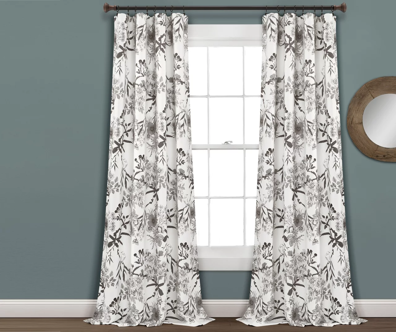 Botanical Garden Gray & White Room-Darkening Rod Pocket Curtain Panel Pair, (95") 3 Botanical Garden Gray & White Room-Darkening Rod Pocket Curtain Panel Pair, (95")