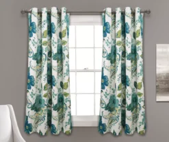 Floral Paisley Blue & Green Room-Darkening Grommet Curtain Panel Pair, (63")