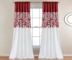 Estate Garden Red & White Room-Darkening Rod Pocket Curtain Panel Pair, (84")
