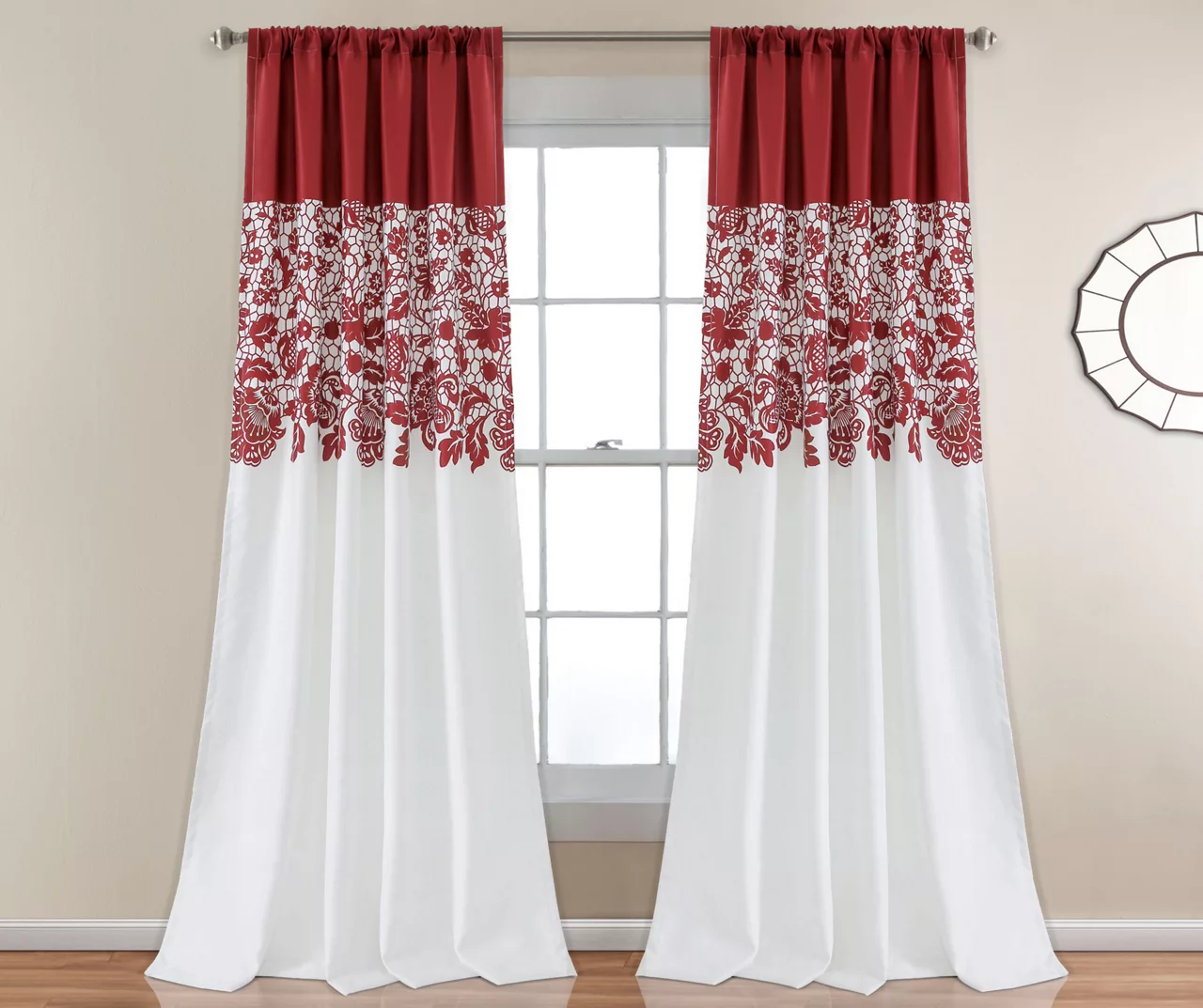 Estate Garden Red & White Room-Darkening Rod Pocket Curtain Panel Pair, (84") 3 Estate Garden Red & White Room-Darkening Rod Pocket Curtain Panel Pair, (84")