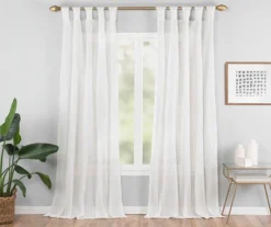 Priya White Semi-Sheer Tab Top Curtain Panel, (95")