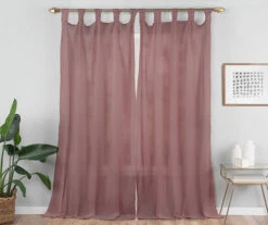 Priya Dark Rose Semi-Sheer Tab Top Curtain Panel, (63") -Cheap Home Store 810474133 5