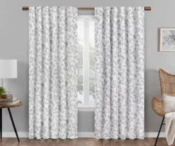 Nora Botanical White Blackout Rod Pocket Curtain Panel, (63")