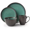 Teal Reactive Stoneware 16-Piece Dinnerware Set 2 Teal Reactive Stoneware 16-Piece Dinnerware Set -Cheap Home Store 810517974 1