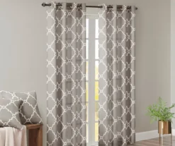 Sereno Fretwork Gray Light-Filtering Grommet Curtain Panel, (63") -Cheap Home Store 810517992 810517993 810517994 1 2
