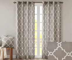Sereno Fretwork Gray Light-Filtering Grommet Curtain Panel, (95") -Cheap Home Store 810517992 810517993 810517994 2