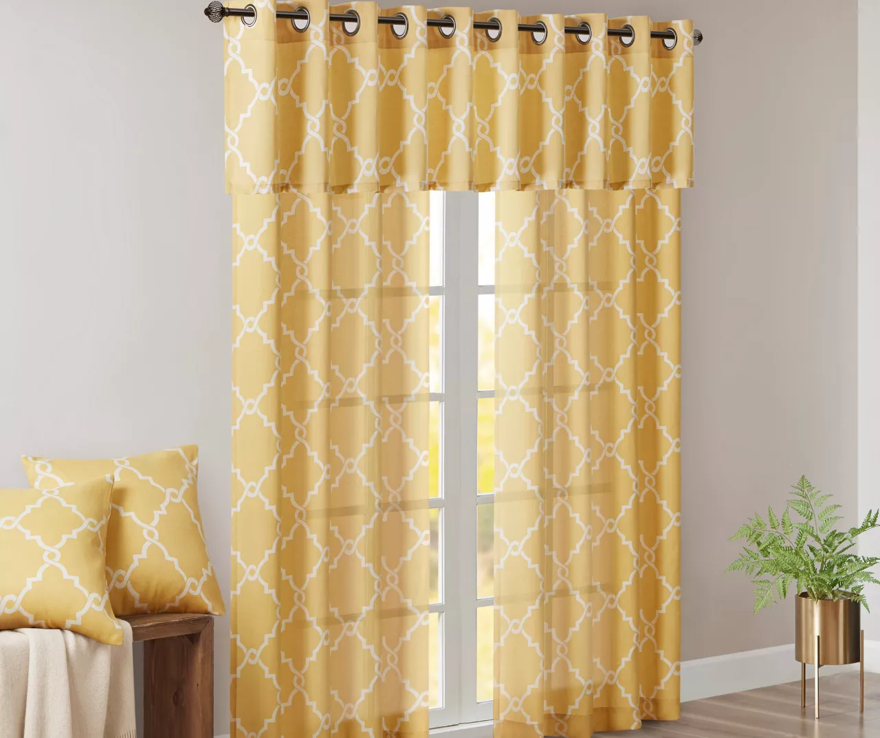 Sereno Fretwork Yellow Light-Filtering Grommet Curtain Panel, (63") 13 Sereno Fretwork Yellow Light-Filtering Grommet Curtain Panel, (63") - Image 11