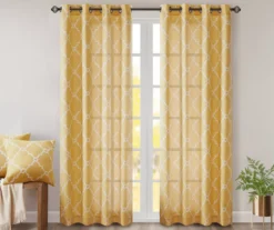 Sereno Fretwork Yellow Light-Filtering Grommet Curtain Panel, (95")