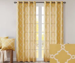 Sereno Fretwork Yellow Light-Filtering Grommet Curtain Panel, (95") -Cheap Home Store 810518008 810518009 810518010 2 1
