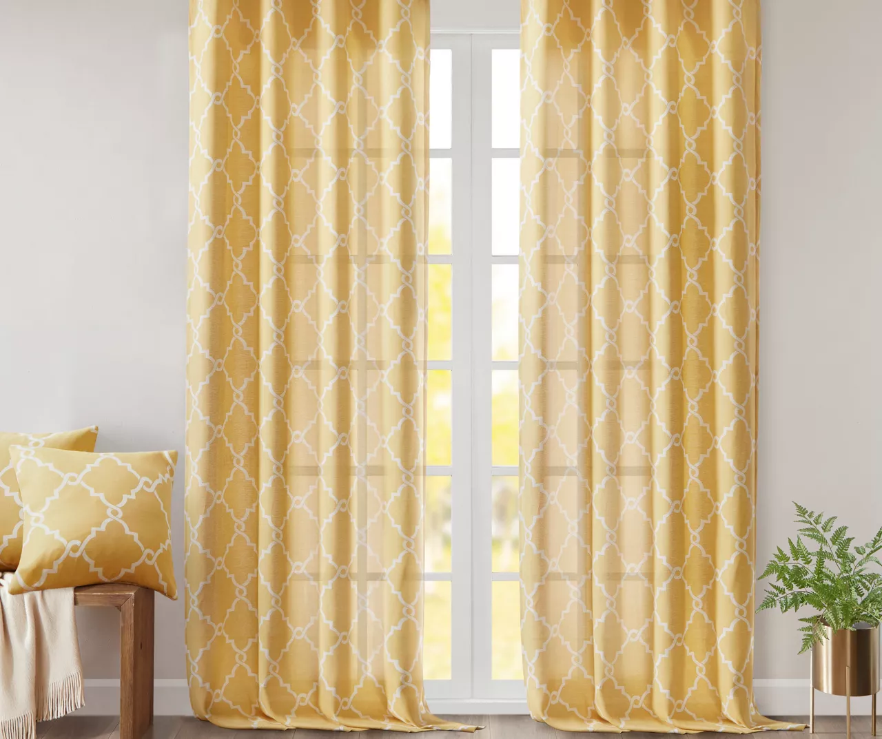 Sereno Fretwork Yellow Light-Filtering Grommet Curtain Panel, (63") 10 Sereno Fretwork Yellow Light-Filtering Grommet Curtain Panel, (63") - Image 8