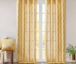 Sereno Fretwork Yellow Light-Filtering Grommet Curtain Panel, (84") -Cheap Home Store 810518008 810518009 810518010 7