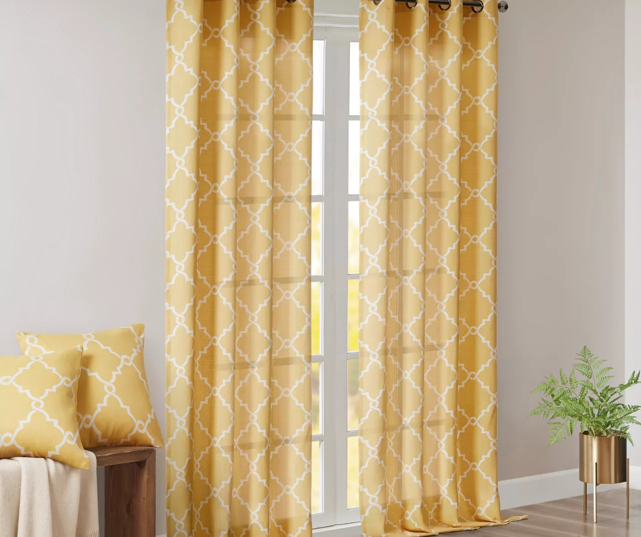 Sereno Fretwork Yellow Light-Filtering Grommet Curtain Panel, (63") 11 Sereno Fretwork Yellow Light-Filtering Grommet Curtain Panel, (63") - Image 9