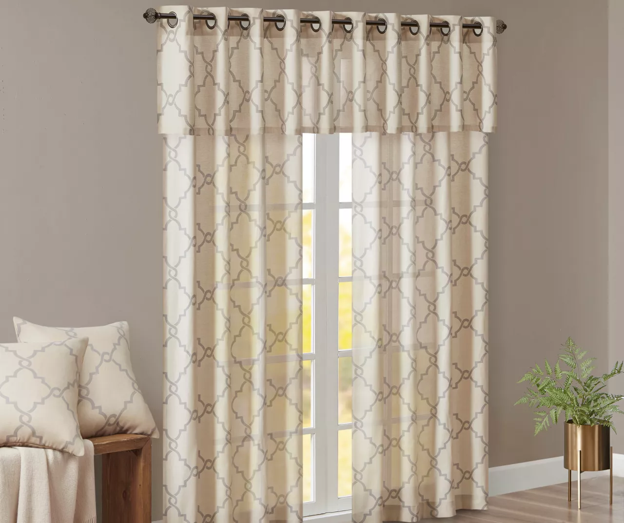 Sereno Fretwork Beige Light-Filtering Grommet Curtain Panel, (84") 13 Sereno Fretwork Beige Light-Filtering Grommet Curtain Panel, (84") - Image 11