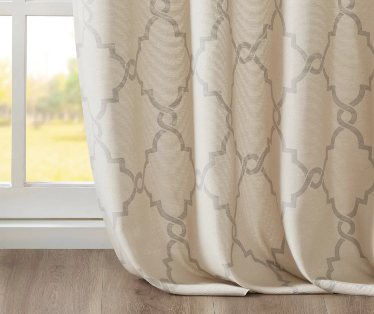 Sereno Fretwork Beige Light-Filtering Grommet Curtain Panel, (84") 8 Sereno Fretwork Beige Light-Filtering Grommet Curtain Panel, (84") - Image 6