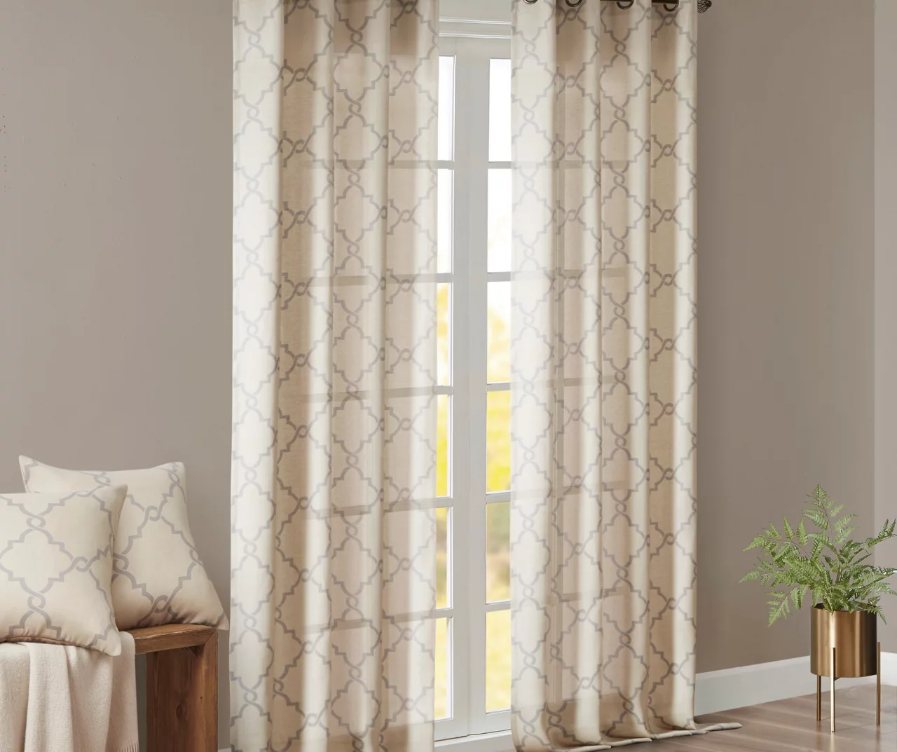 Sereno Fretwork Beige Light-Filtering Grommet Curtain Panel, (84") 11 Sereno Fretwork Beige Light-Filtering Grommet Curtain Panel, (84") - Image 9