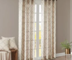 Sereno Fretwork Beige Light-Filtering Grommet Curtain Panel, (95") -Cheap Home Store 810518024 810518025 810518026 8