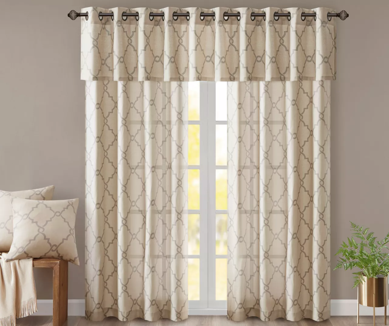 Sereno Fretwork Beige Light-Filtering Grommet Curtain Panel, (84") 12 Sereno Fretwork Beige Light-Filtering Grommet Curtain Panel, (84") - Image 10