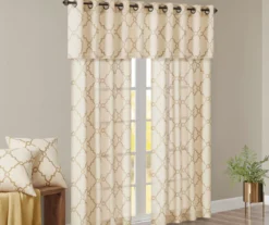 Sereno Fretwork Beige & Gold Light-Filtering Grommet Curtain Panel, (95") -Cheap Home Store 810518028 810518029 810518030 10 2