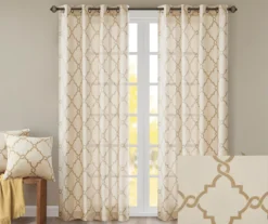 Sereno Fretwork Beige & Gold Light-Filtering Grommet Curtain Panel, (95") -Cheap Home Store 810518028 810518029 810518030 2 2