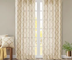 Sereno Fretwork Beige & Gold Light-Filtering Grommet Curtain Panel, (95") -Cheap Home Store 810518028 810518029 810518030 7 2