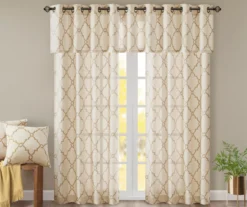 Sereno Fretwork Beige & Gold Light-Filtering Grommet Curtain Panel, (95") -Cheap Home Store 810518028 810518029 810518030 9 2