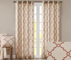 Sereno Fretwork Beige & Spice Light-Filtering Grommet Curtain Panel, (95") -Cheap Home Store 810518031 810518032 810518034 2 1