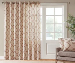 Sereno Fretwork Beige & Spice Light-Filtering Grommet Patio Curtain Panel, (84")
